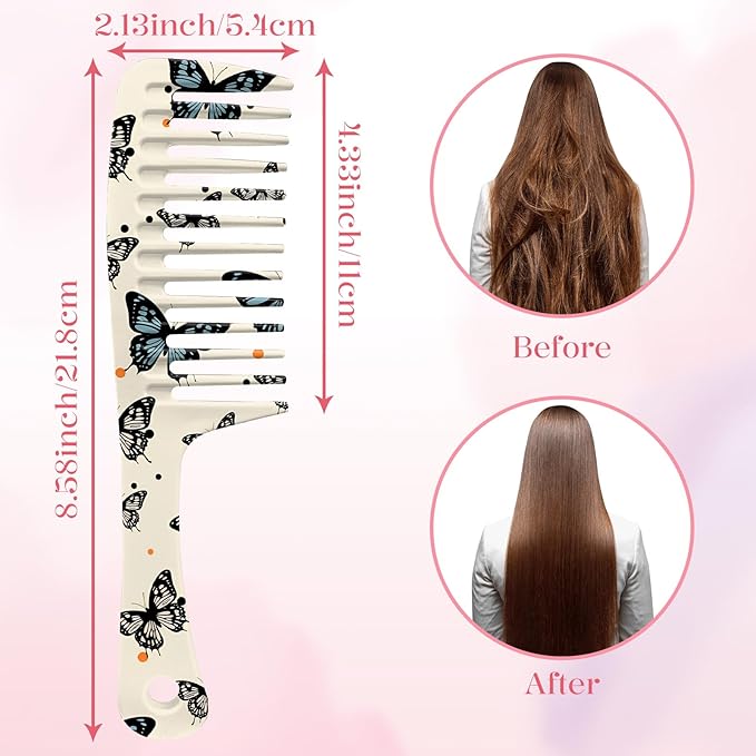 Wide Tooth Comb,Effortless Tangle Removal for Curly, Wet, Long Hair Wet,Cute Aesthetic Design for Women Men and Girls (Beige-09)