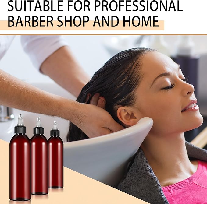 Barydat 36 Pcs 8 oz Squeeze Bottle Twist Top Applicator Bottles Empty Hair Oil Bottle with Funnels Refillable Amber Plastic Bottles for Liquid Hair Oil Shampoo Lotion