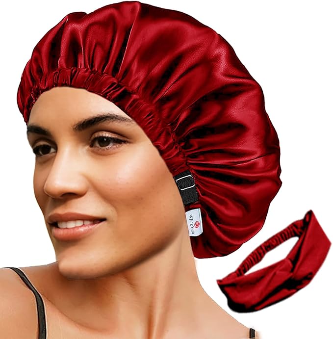 2Pcs Satin Bonnet Silky Bonnets Hair Bonnet For Sleeping Double Layer Curly Hair Sleep Cap Womens Silk Night Hats