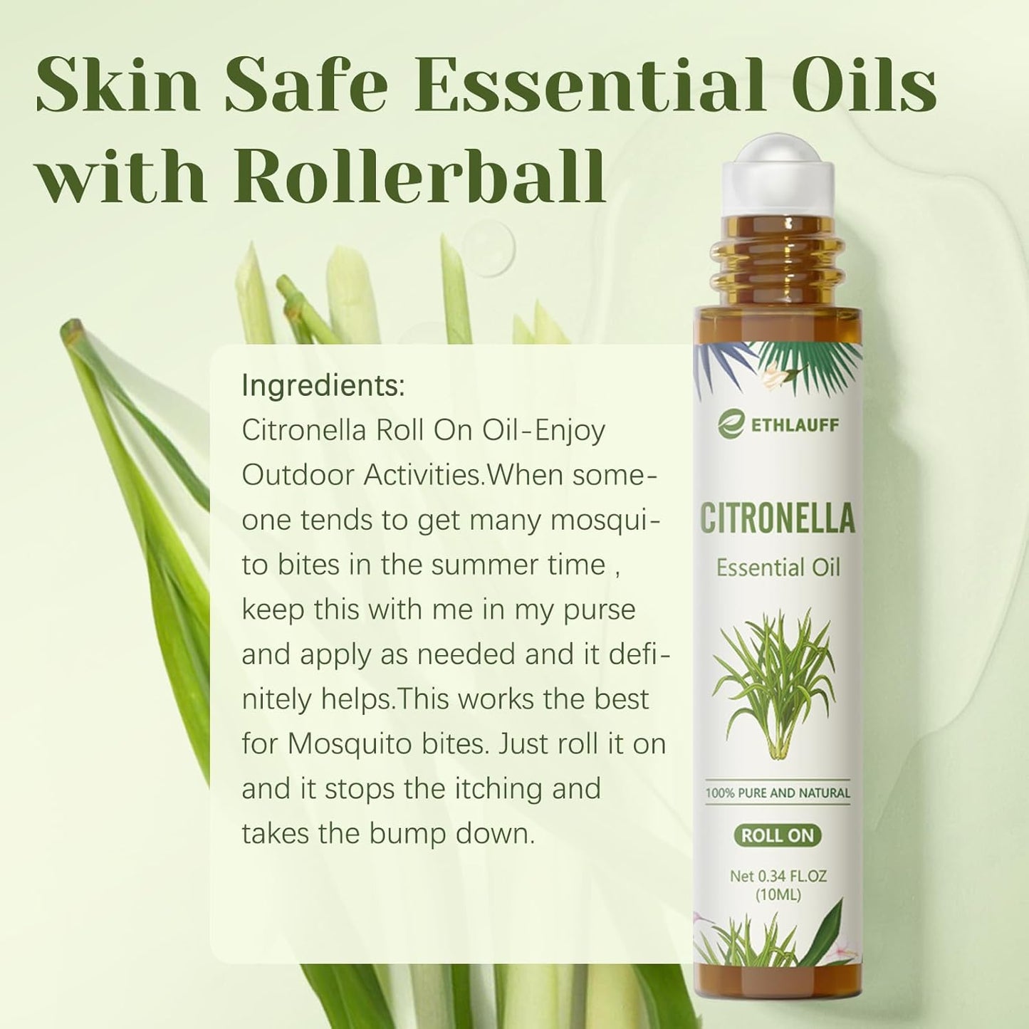 Citronella Essential Oil Roll On, Citronella Oil for Skin, Relaxation Gift for Women and Men