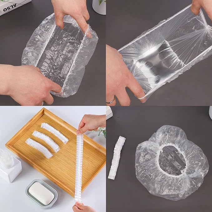 200 PCS Disposable Shower Caps – Large, Thickened & Waterproof Plastic Hair Bath Caps for Women & Men – Reusable Travel Essentials for Spa, Hotel, Salon, Home & Deep Conditioning (18.1 Inches, Clear)