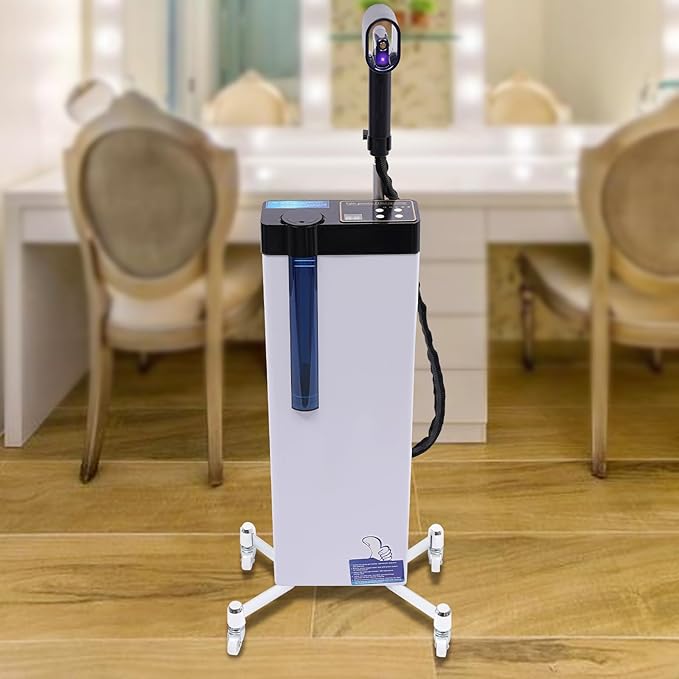 1300W Nano Hair Steamer, 3-in-1 Professional Multifunctional Negative Ions Hair Steamer Machine with Intelligent Control ＆ Pulleys for Hair Care Hair Repair Salon Spa Equipment (White)