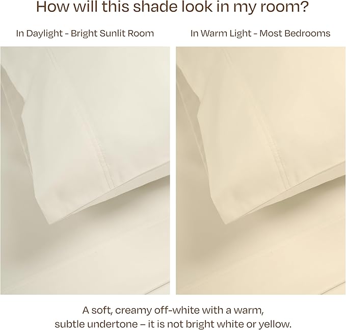 California Design Den Heirloom Soft, Smooth & Thick Certified 800 Thread Count 100% Cotton Sateen, 2 Pillow Cases Standard Size Fits Standard & Queen Size Pillows - Ivory (Cream Tone)