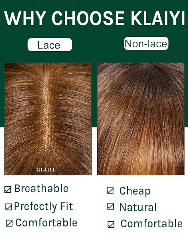 KLAIYI Brown Bob Wig Human Hair with Bangs Loose Body Wave Glueless 4x2 HD Transparent Lace Closure Chestnut Chocolate Brown with Highlight Blonde Ready to Wear and Go Beginner Wigs Pre Plucked 10Inch