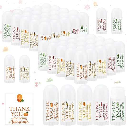 50 Pcs Thank You Gifts Mini Lip Balm Pack Lip Moisturizer Assorted Flavors Dry Lip Care Products for Teacher Baby Shower Coworkers Friend