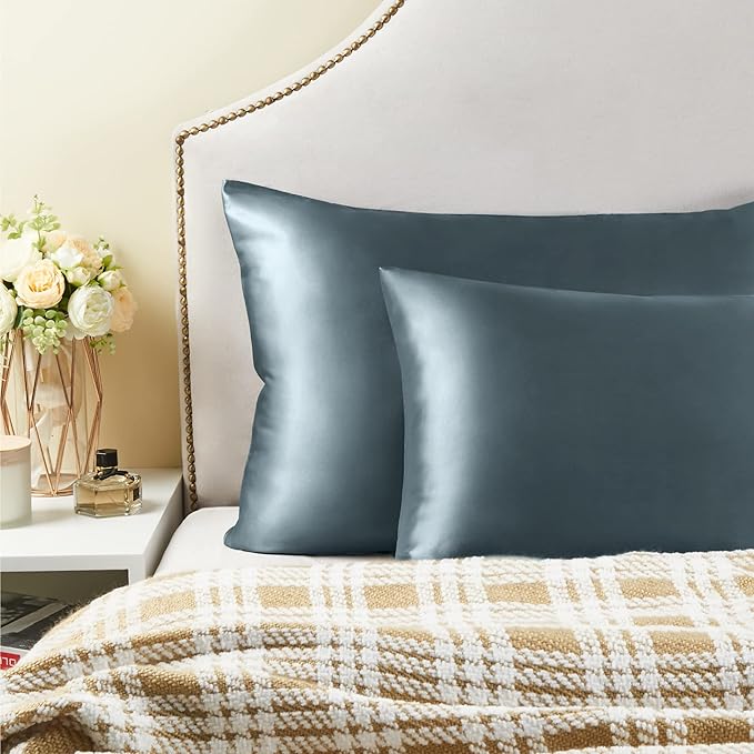 BEDELITE Satin Pillowcase with Zipper, Space Grey Pillow Cases Queen Size Set of 2, Super Soft and Cooling Similar to Silk Pillow Cases, Gift for Women Men(20x30 Inches)