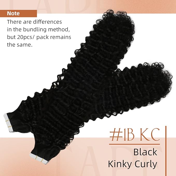 Sunny Hair Curly Tape in Hair Extensions Human Hair Kinky Curly Tape in Extensions for Women Real Hair Natural Black Tape in Human Hair Extensions 16 inch 50g
