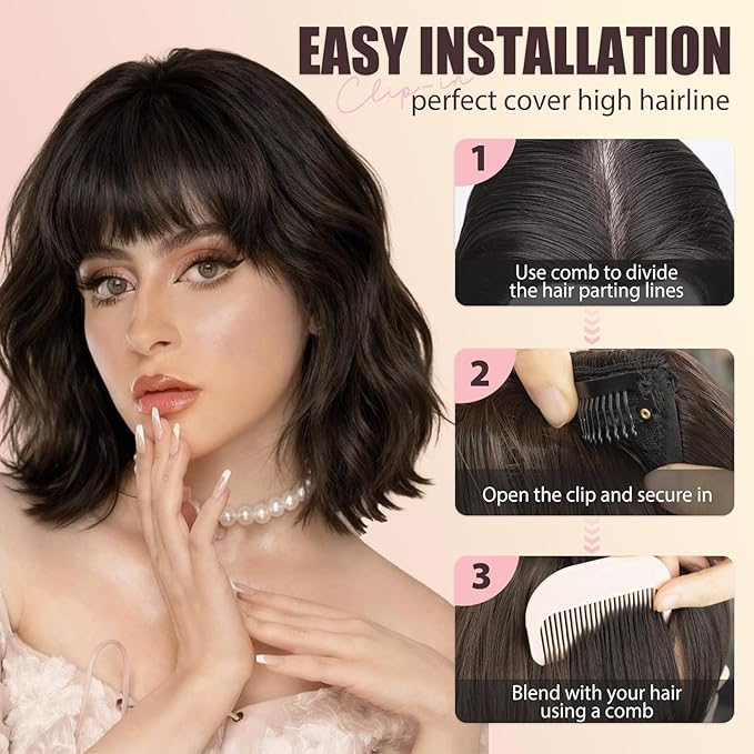Clip in Bangs, Synthetic French Bangs Hair Clip, Blonde Mix Light Blonde Fake Bangs Fringe with Temples Hairpieces for Women Natural Curved Hair Extensions for Daily Wear