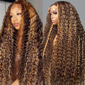 Highlight Ombre Lace Front Wigs Human Hair 13x6 Honey Blonde Deep Wave Wig Human Hair 4/27 Glueless Deep Wave Human Hair Wigs Pre Plucked with Baby Hair for Women 28 Inch