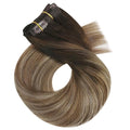 Moresoo Clip in Hair Extensions Real Human Hair for Women Long Human Hair Clip in Extensions Balayage Brown to Blonde 18 Inch Different Batches