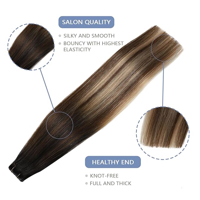 COOKAYU Invisi Edge Tape in Hair Extensions Real Human Hair Seamless Injected Tape Ins 16Inch 20pcs 35g Natural Black to Medium Brown and Caramel blonde Extensions