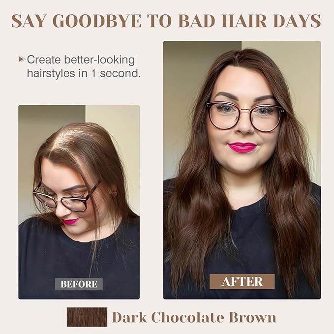 S-noilite Hair Toppers for Women Real Human Hair 3D 360° Cover Clip in 100% Real Human Hair Toppers 3″*4″ Clip in Silk Base 12 inch Dark Brown