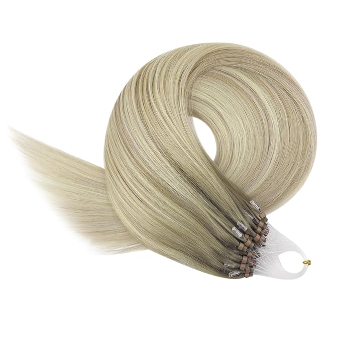 YoungSee Microbead Hair Extensions Ombre Blonde Micro Link Hair Extensions Ash Blonde Ombre Platinum Blond Bead Hair Extension Balayage Micro Loop Hair Extension Cold Fusion Remy Hair 18In 50s/50g