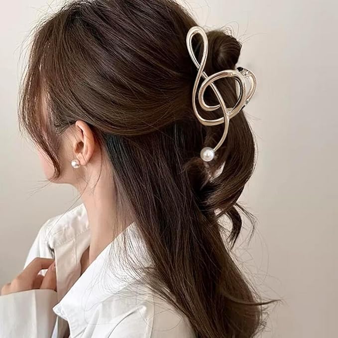 Music Note Hair Clips Metal Music Note Hair Claw Clips Musical Score Hair Claws With Pearl Large Clef Claw Clip Strong Hold Nonslip Hair Jaw Clip for Thin Thick Hair Stylish Hair Accessories for Women