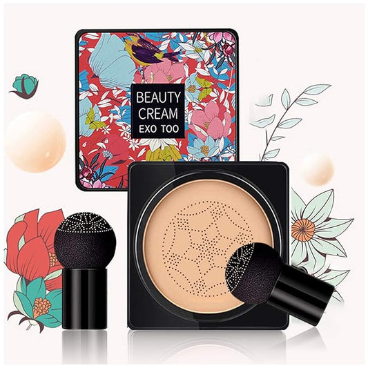 Mushroom Head Air Cushion CC Cream Foundation, Beauty Cream Exo Too BB Cream, Moisturizing, Long Lasting, Matte Concealer, Light Weight, WaterProof Liquid Foundation with 2PCS Mushroom Head