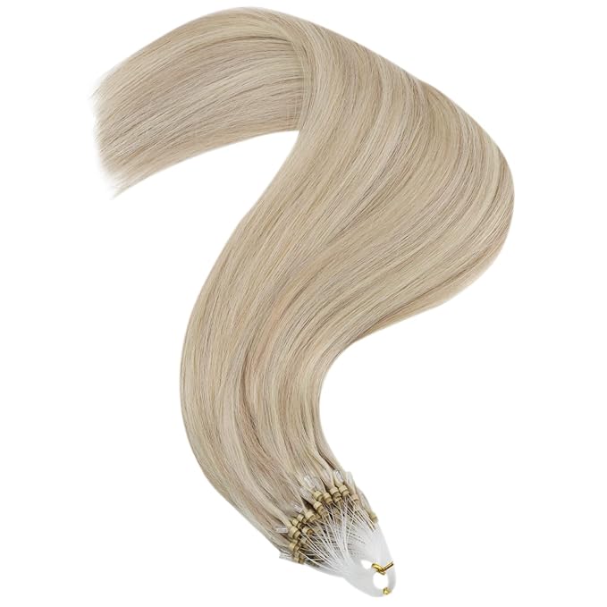 YoungSee Micro Bead Hair Extensions Real Human Hair Blonde Microlink Hair Extensions Human Hair Blonde Highlighted Ash Blond Bead Hair Extension 20Inch Pre Bonded Hair Extension for Wedding 50g 50s