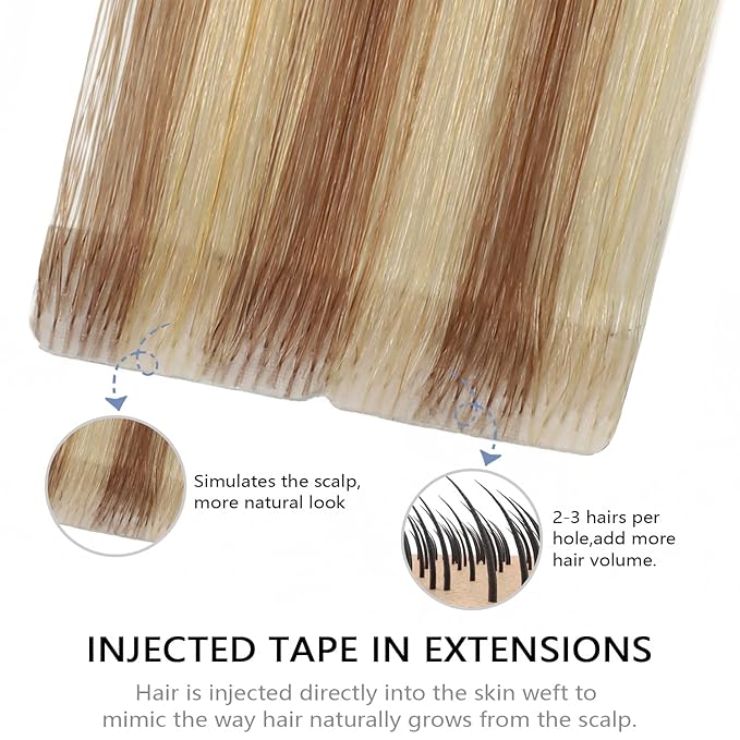 COOKAYU Invisible Tape in Hair Extensions, Gold Brown to Caramel Blonde 16Inch 35g 20pcs/pack Seamless Tape in Extensions Human Hair Injected Invisi Edge Extensions