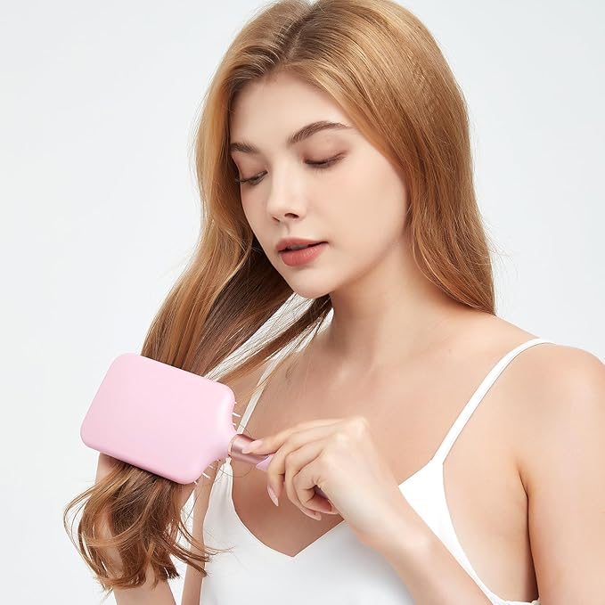 RHOS Paddle Brush for Women & Men - Detangler for Thick, Curly, Long, Wet & Dry Hair - Nylon Bristles Square Cushion Brush for Smoothing and Detangling (1 Pack - Pink)