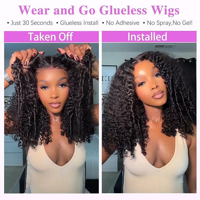 7x6 Burmese Curly Glueless Wigs Human Hair Pre Plucked Pre Cut 250% Density Drawstring Wig for Black Women 7x6 HD Lace Front Wigs Human Hair Glueless Wear and Go Nautural Color 30 Inch