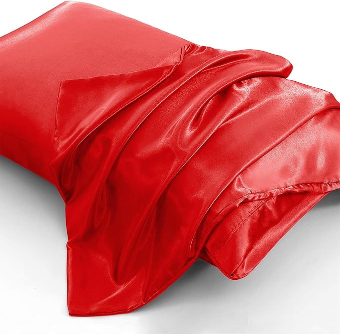 Aormenzy Satin Pillow Cases for Women Queen Size Set of 2, Red Satin Pillowcase for Hair with Envelope Closure Silky Pillow Covers Wrinkle, Fade Resistant (20x30 Inches)