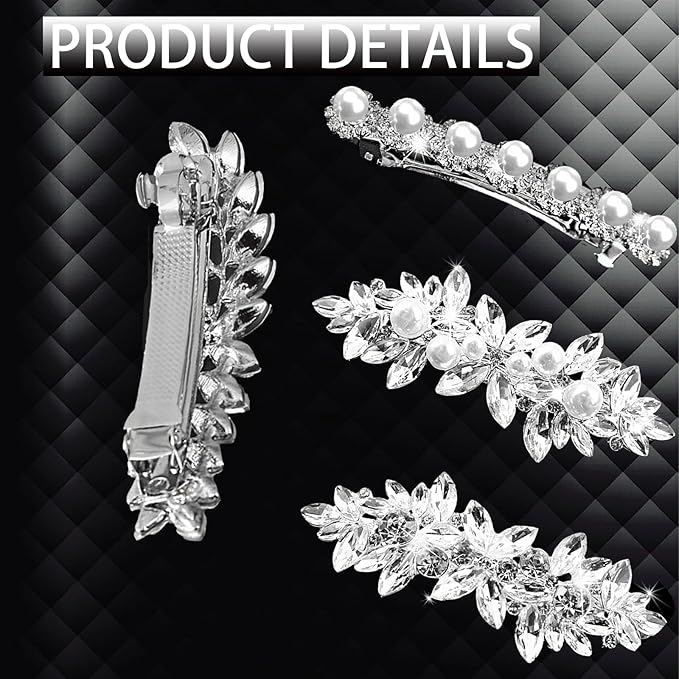 4pcs Rhinestone Pearl Wedding Hair Clips Silver New Bride Bridesmaid Spring Clips French Hairpins Elegant Floral Stylish Accessories Gift for Women Girls