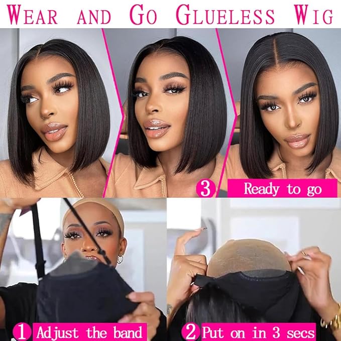 180% Density glueless wig 14 Inch bob wig human hair 4x6 HD Transparent glueless wigs human hair pre plucked pre cut Lace Front Wigs Human Hair for Women