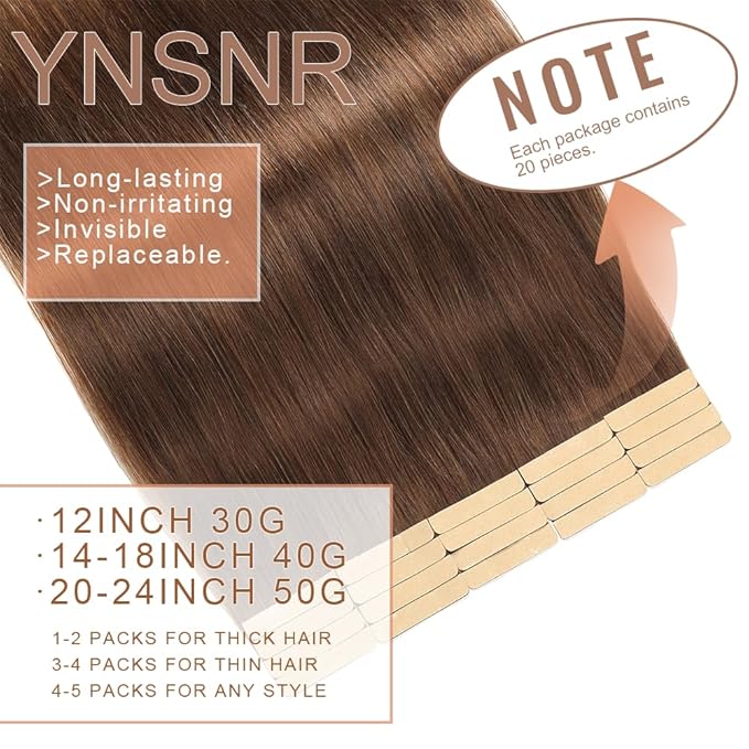 Human Hair Tape in Extensions Chocolate Brown 20 Inch Invisible Tape in Hair Extensions Human Hair for Women Hair Extensions Real Human Hair Tape in