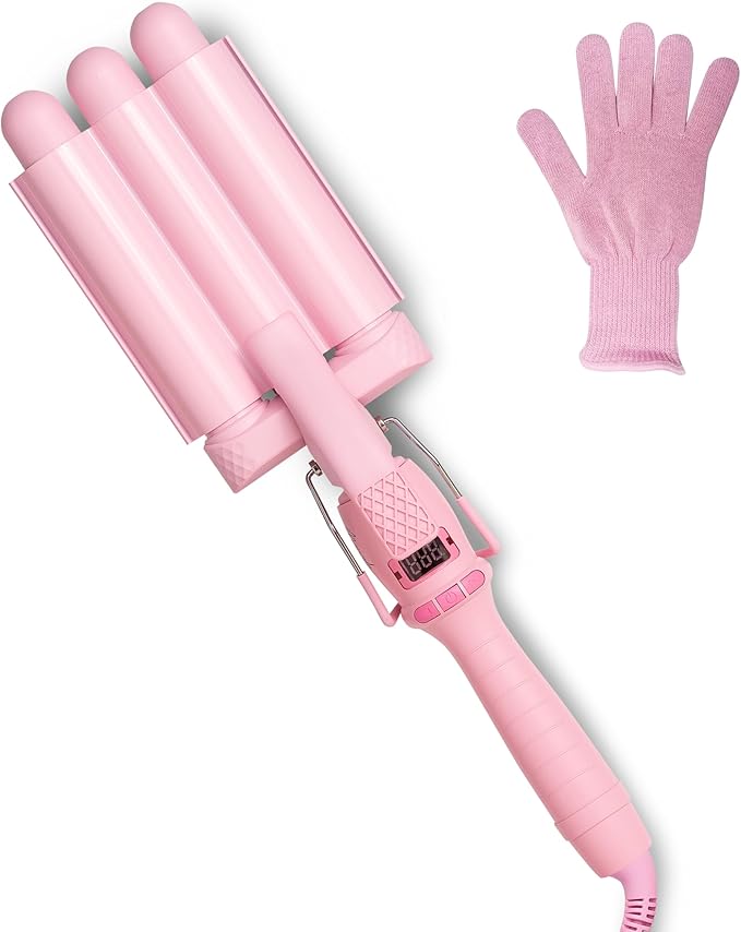Mermade PRO Hair Waver 1" - 3 Barrel, Curling Iron 1 Inch, Ceramic Barrel Waver for Thick, Thin, Long, or Short Hair - 1", Pink