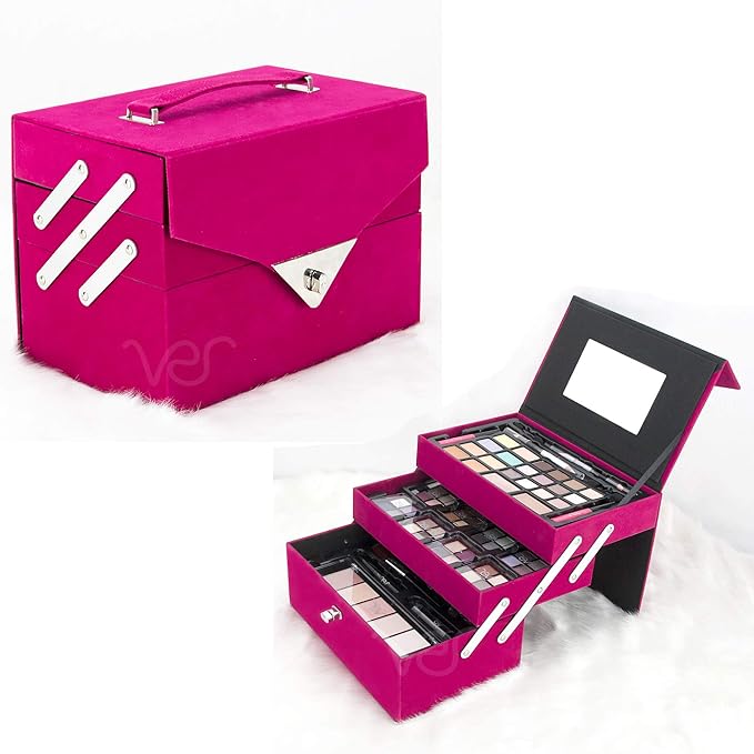 72pcs Makeup Gift Set Kit Train Case With Extendable Trays (eyeshadow, Blushes, Lipstick & More) - Vmk1504