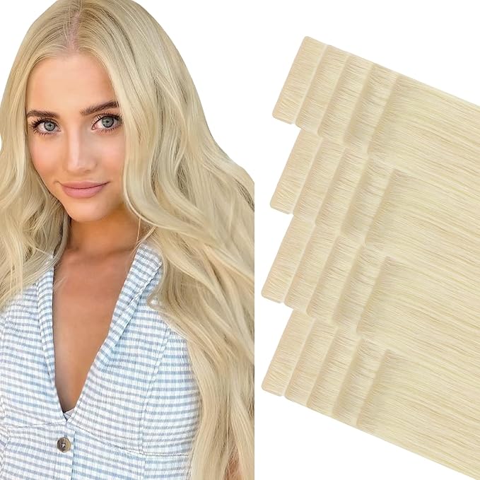 GOO GOO Invisi Edge Tape in Hair Extensions Human Hair, 60A Platinum Blonde 20pcs 20inch 50g, Virgin Remy Hair, Seamless Injected Tape, Natural Look