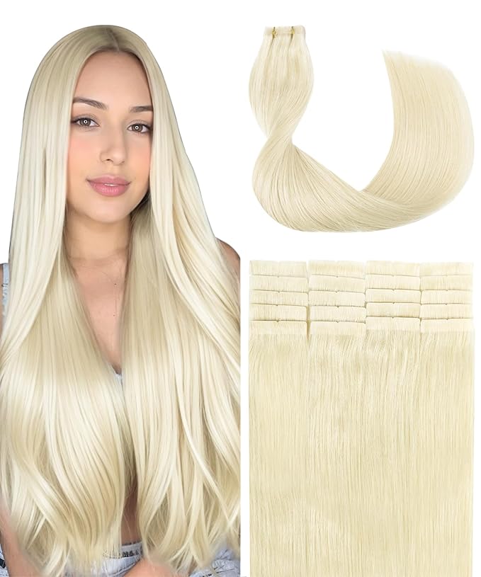 SURNEL Injection Tape in Extensions 18 Inch Platinum Blonde Invisi Edge Tape in Hair Extensions Human Hair 20 Pcs 40g(#60,18)