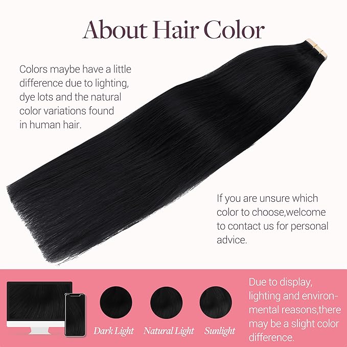 GOO GOO Tape in Hair Extensions Human Hair, 1 Jet black, 12inch 40g 20pcs, Skin Weft Seamless Invisible, Silky Straight with Thick Ends, Remy Human Hair
