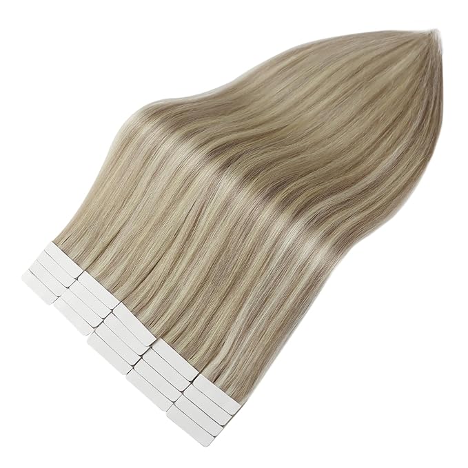 Full Shine Tape in Hair Extensions Remy Hair 12 Inch Color 18 Ash Blonde Highlight 613 Blonde Hair Extensions 30 Gram 20 Pcs Seamless Double Side Tape ins Add Volume for Women Seamless Natural