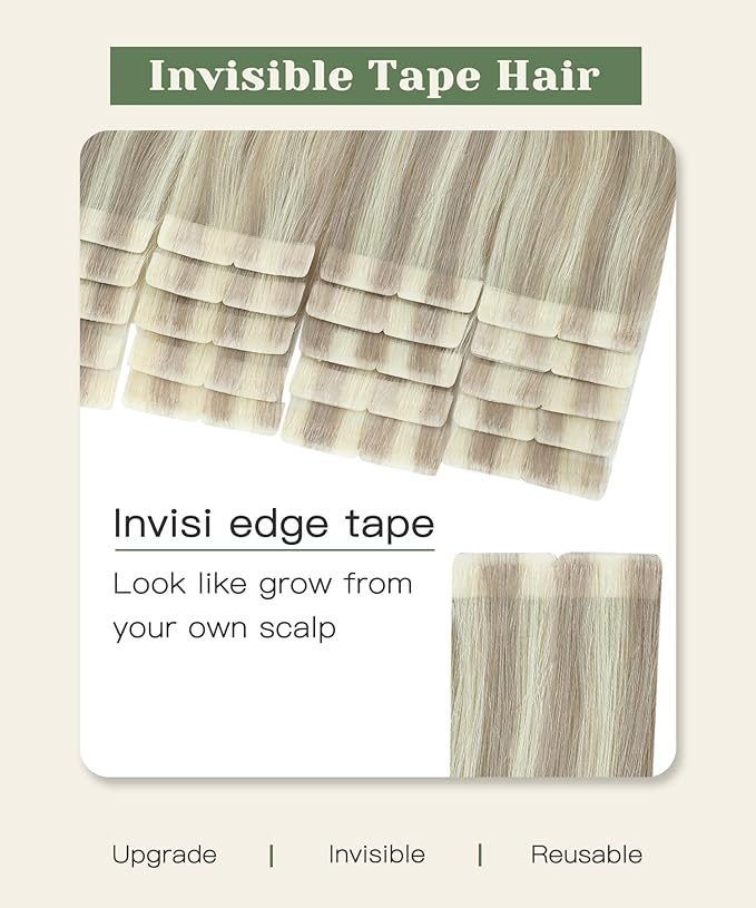 SURNEL Injected Tape in Hair Extensions #18P60 Ash Blonde with Platinum Blonde Seamless Remy Invisible Tape in Extensions Human Hair 20 Pcs 40g(#18P60,18)