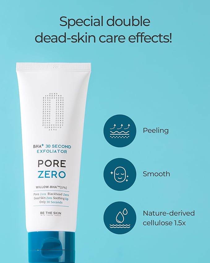 BHA+ Pore Zero 30 Second Exfoliator - Pore Erasing Face Peeling Gel with Salicylic Acid, Aloe Vera - Removes Dead Skin & Sebum - Glass Clear Skin, Korean Skincare, 3.38oz.