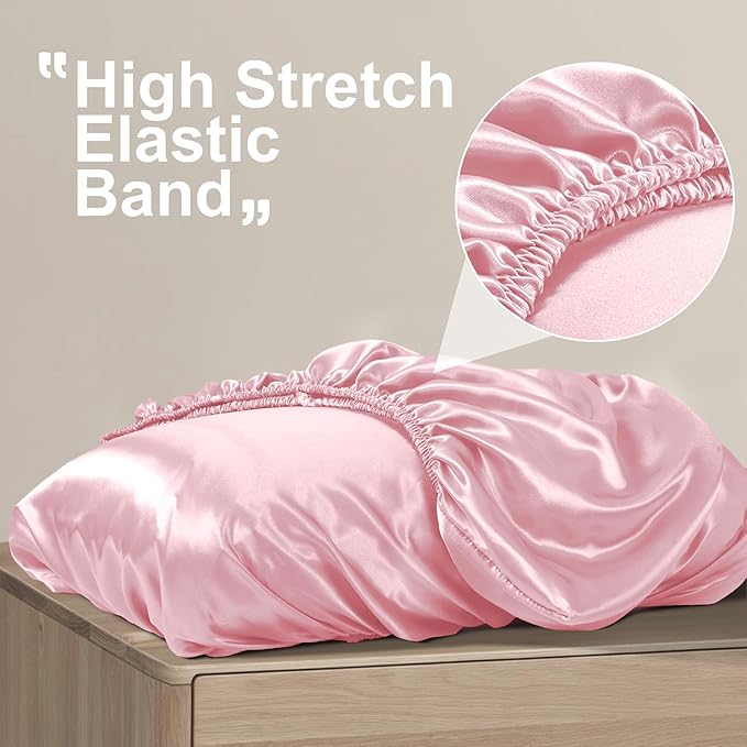 SiinvdaBZX Blush Pink Satin Pillowcase Standard/Queen Size Set of 2, Silky Travel Elastic Band Satin Pillow Case for Hair and Skin, Soft Portable & Fit for Various Pillow