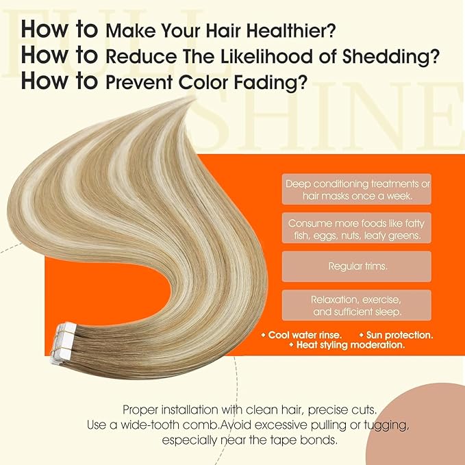 Full Shine Blonde Tape in Hair Extensions Color 6/27/60 Balayage Tape in Extensions Human Hair 24Inch Remy Seamless Skin Weft Long Straight Extension Soft Silky for Party 50G 20Pcs