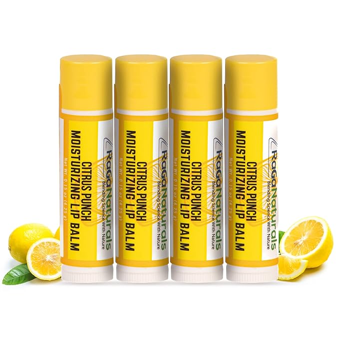 All Natural Lemon Moisturizing Lip Balm Gift Ornament for Holiday Stocking Stuffers, All Day Hydration, Original beeswax, Shea butter, Jojoba oil, Vitamin E and Love - Pack of 4 Tubes