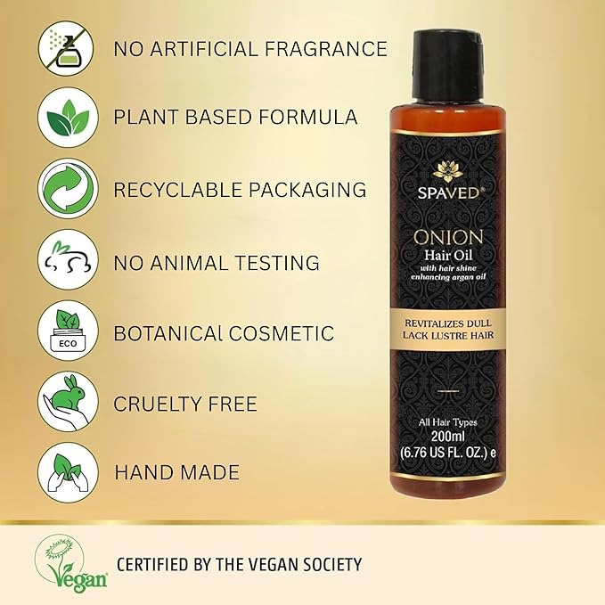 Onion Hair Oil with Rosemary & Argan – Natural Hair Oil for Hair Growth, Dandruff & Itchy Scalp – Vitamin E, Jojoba Oil – Sulfate-Free, Paraben-Free – 6.76 fl oz