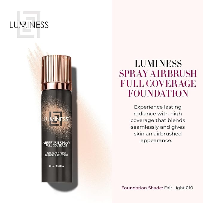 LUMINESS Spray Airbrush Foundation Makeup, Shade 010 - Lightweight, Full Coverage Foundation for Face, Neck & Body - Water-Based Concealer for Seamless Blending, Natural-Looking Finish, 2.36 fl oz