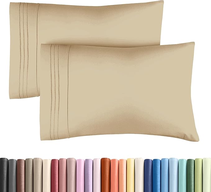Queen Pillow Cases Set of 2 - Ultra Soft Hotel Quality Pillowcase Covers - Comfy, Cozy & Wrinkle Free - Shrinkage, Stain and Fade Resistant - Machine Washable Pillow Protectors - 2 Piece Set - Beige