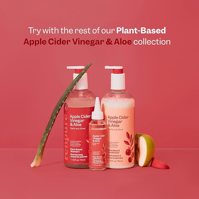 Renpure Apple Cider Vinegar Scalp Serum – Plant-Based Detoxifying Hydration for Softer, Shinier Hair – Itchy Scalp Treatment with Ginger Root & Peppermint Leaf, 4 Fl Oz