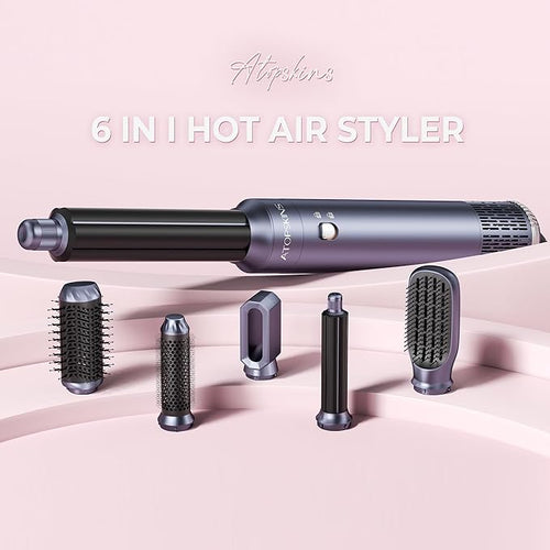 6 in 1 Hair Dryer Brush, Detachable Air Styler, 3 Heat Settings Blow Dryer Brush Frizz-Free Volumizing, Straightening, Curling ALCI Safety Plug for Travel & Home Styling (Blue)