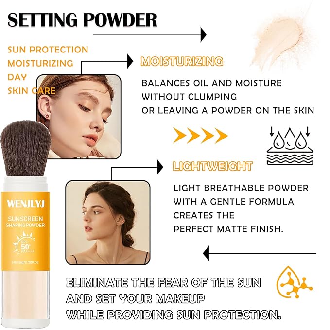 Mineral Sunscreen Setting Powder Makeup,Translucent Powder SPF 50 PA++++,Oil Control Long Lasting Face Setting Powder Sunscreen,Matte Finish,Lightweight,Breathable,All Skin