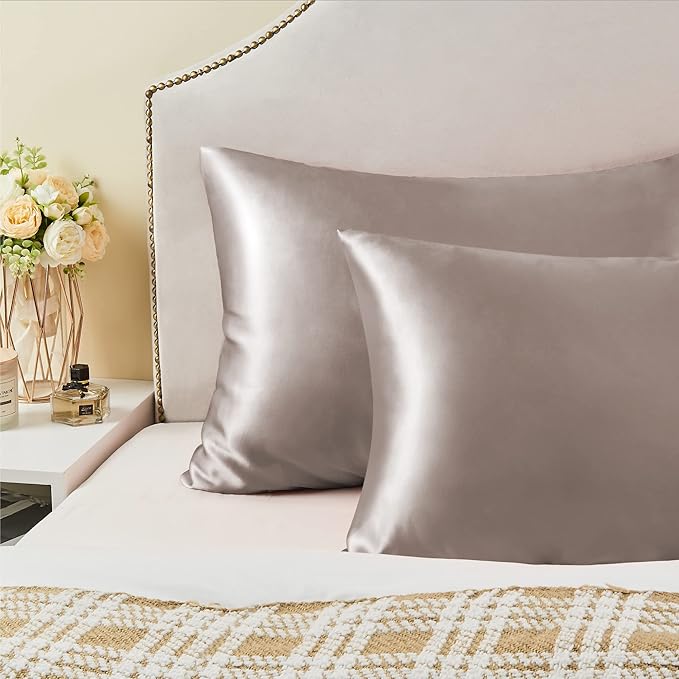 BEDELITE Satin Pillowcase with Zipper, Rose Taupe Pillow Cases Queen Size Set of 2, Super Soft and Cooling Similar to Silk Pillow Cases, Gift for Women Men(20x30 Inches)