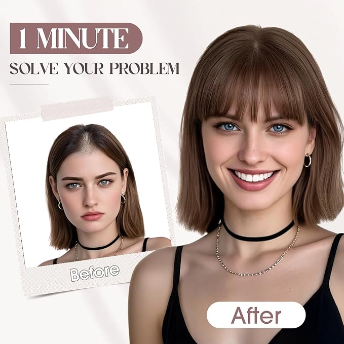 MY-LADY Human Hair Toppers for Women Real Human Hair with Bangs Thin 8.5 * 8.5CM Mono Base Clip in Remy Hairpieces Light Weight 14 Inch Chocolate Brown
