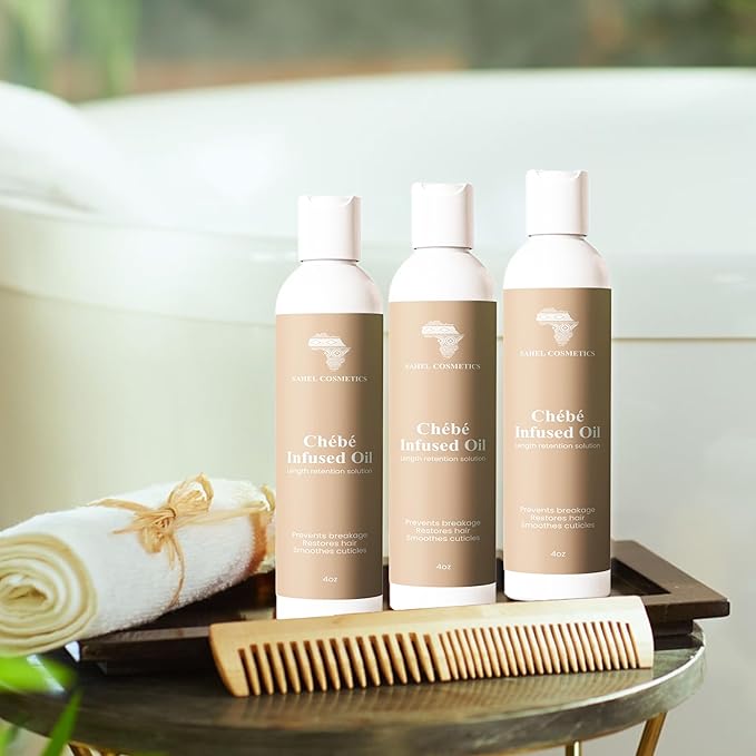 Sahel cosmetics Chebe Infused Oil, Natural Hair Strengthening Nourishment to minimize breakage and promote length retention (4 oz)