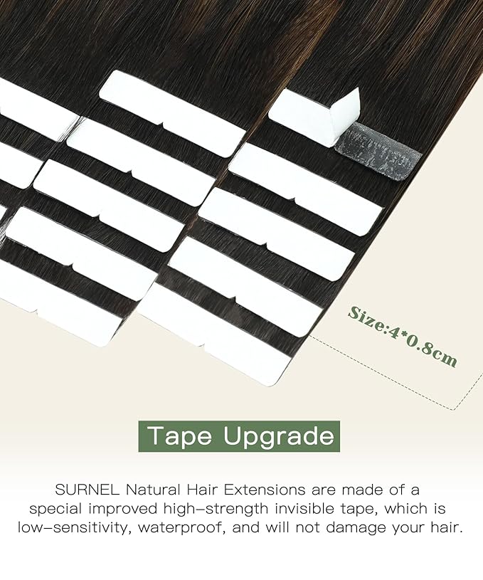SURNEL Injected Tape in Extensions Human Hair 18 Inch Natural Black to Medium Brown and Caramel Blonde Invisible Tape in Extensions 20 Pcs40g(#1B427,18)