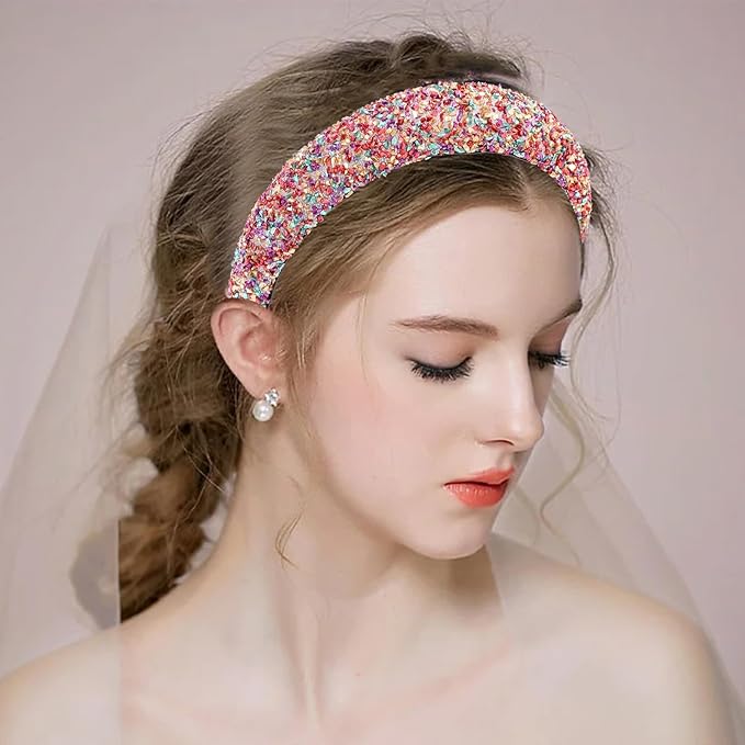 Glitter Headband for Women Fashion Sparkle Colorful Christmas Wide Headbands Comfortable High Elastic Headband Hairband Hair Hoop Hair Accessories for Womens