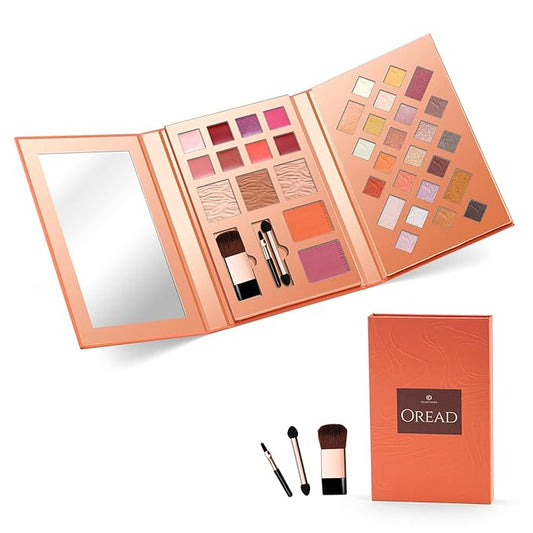 Color Nymph Makeup Kit for Women, All In One Notebook Makeup Palette Set With Mirror for Girls Includes 24 C Eyeshadow Palette,Lipgloss,Face Powder,Blushes (Orange)